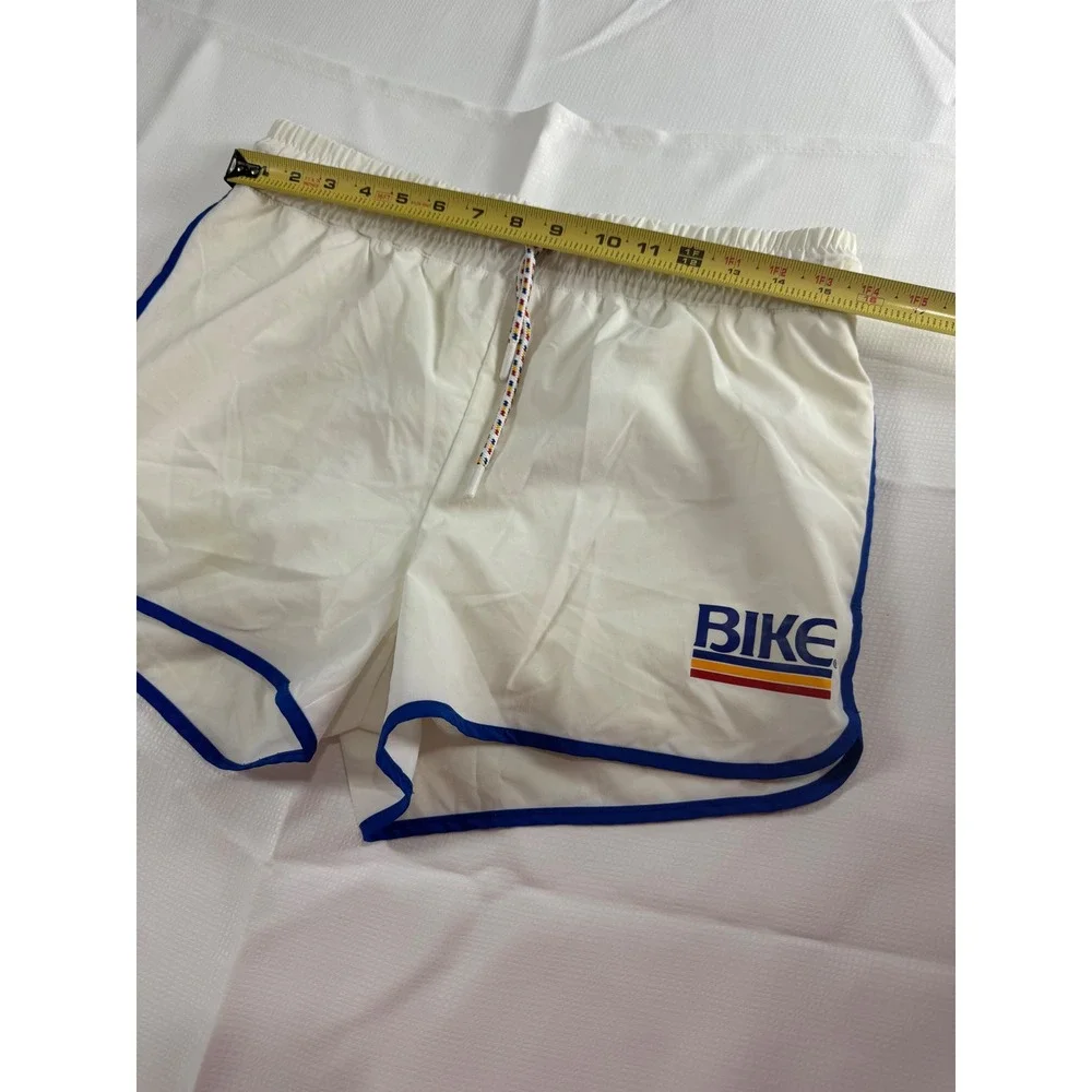 BIKE Mens White Retro Athletic Dolphin Shorts BAM200 Blue Trim Medium